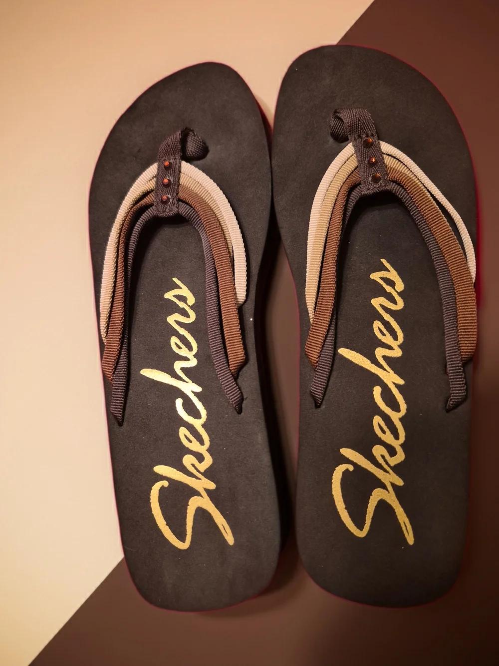 Skechers Women's Brown Multi-Striped Flip Flop Sandals